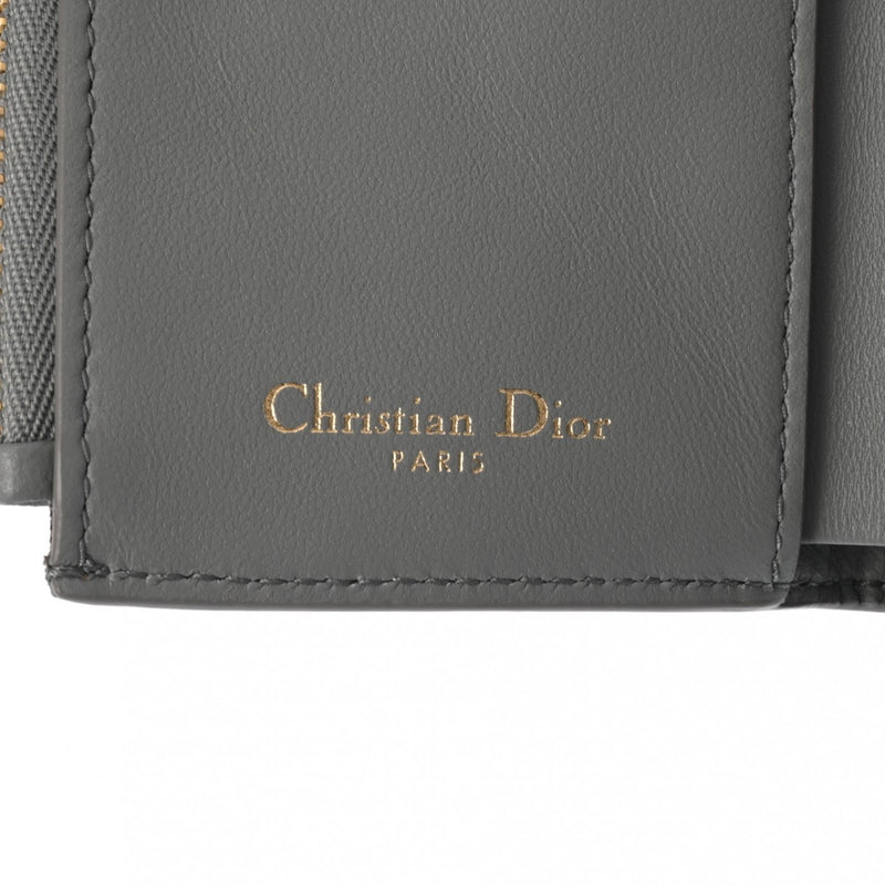 CHRISTIAN DIOR クリスチャンディオール ロータスウォレット グレー ゴールド金具 レディース レザー 三つ折り財布 Aランク 中古 銀蔵