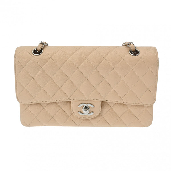 CHANEL シャネル マトラッセ チェーンショルダー Wフラップ 25cm ベージュ A01112 レディース キャビアスキン ショルダーバッグ Aランク 中古 銀蔵