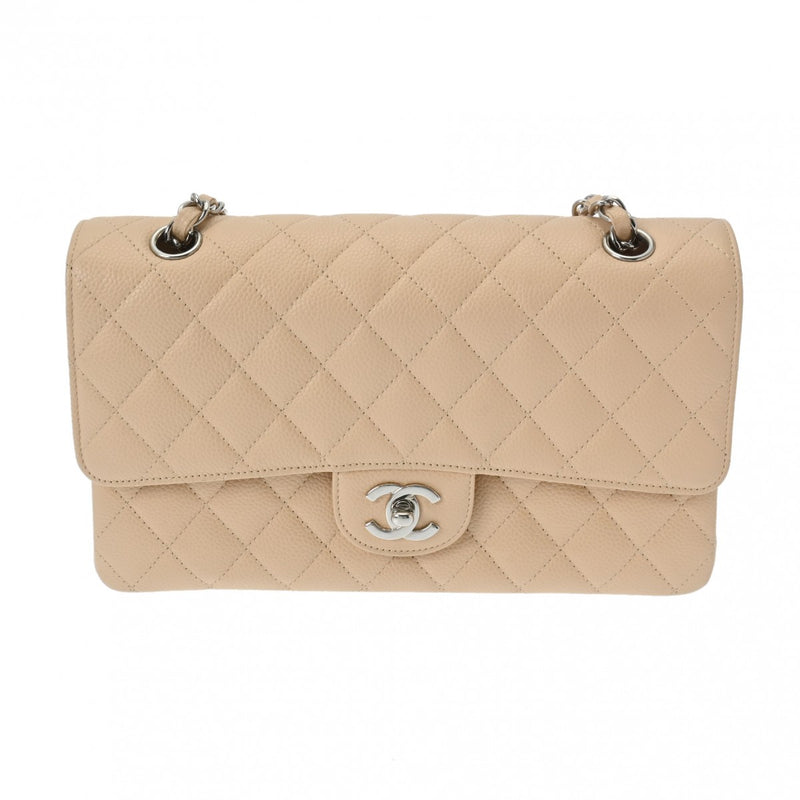 CHANEL シャネル マトラッセ チェーンショルダー Wフラップ 25cm ベージュ A01112 レディース キャビアスキン ショルダーバッグ Aランク 中古 銀蔵