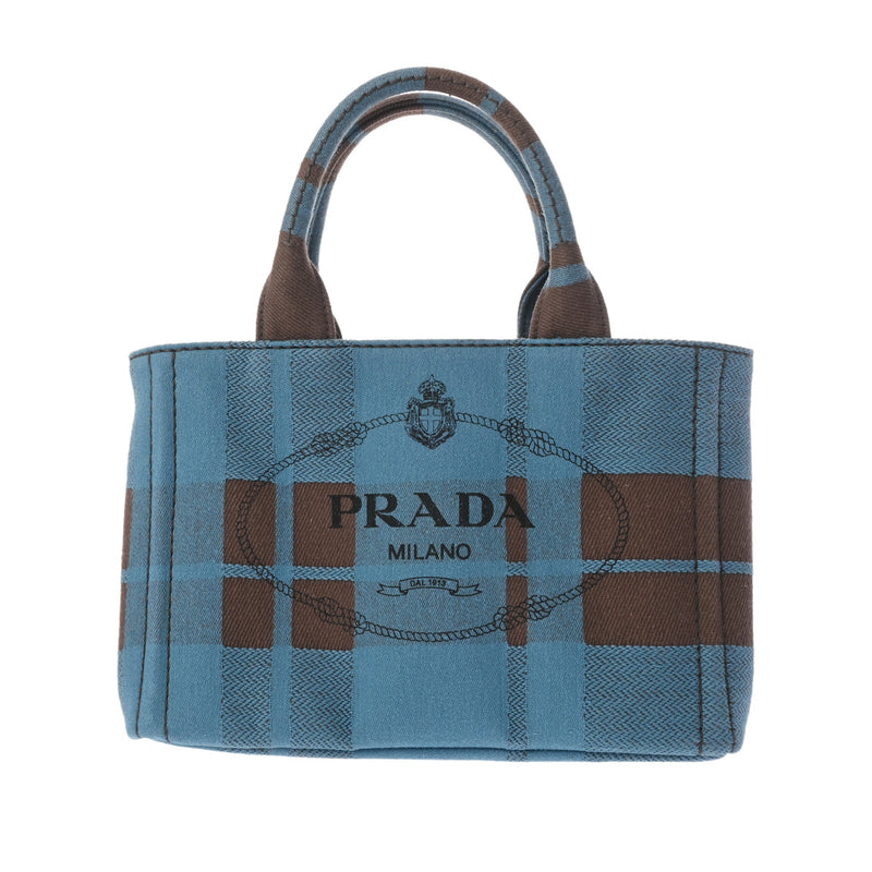 PRADA プラダ カナパ ミニトート 2WAY  ブルー/ブラウン レディース デニムジャガード ハンドバッグ Aランク 中古 銀蔵