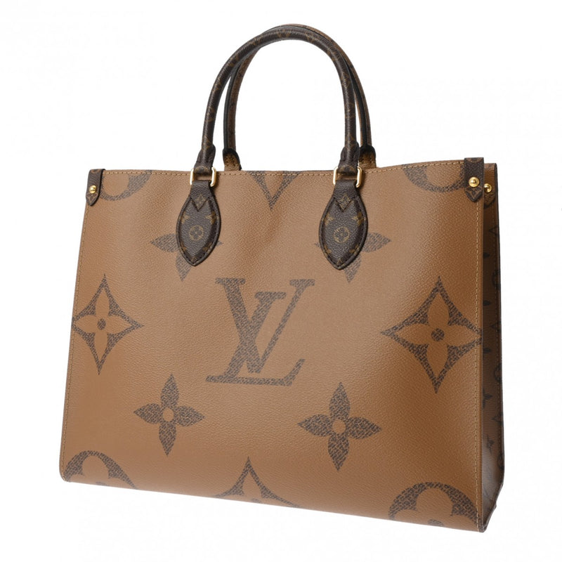 LOUIS VUITTON ルイヴィトン モノグラムジャイアント オンザゴー MM 2WAYトート ブラウン レディース モノグラムリバースキャンバス ハンドバッグ Aランク 中古 銀蔵