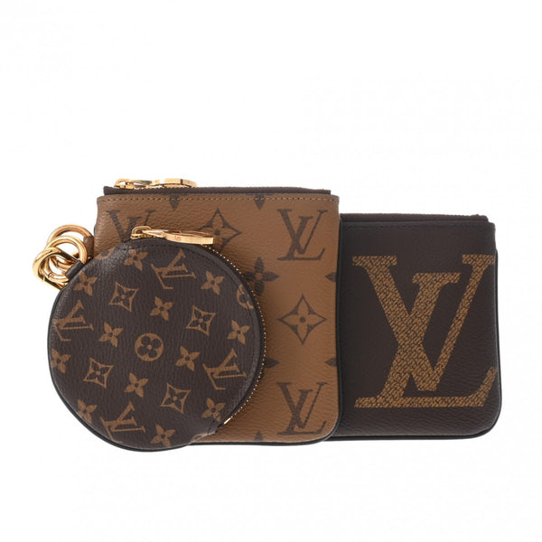 LOUIS VUITTON ルイヴィトン モノグラムリバース ポシェットトリオ ブラウン/キャメル系 レディース モノグラムキャンバス ポーチ Aランク 中古 銀蔵