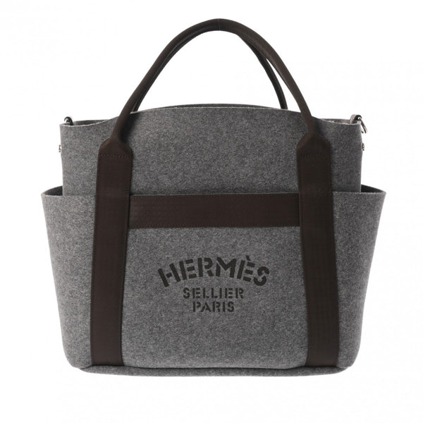 HERMES エルメス サックドパンサージュ グルーム 2WAY グリモワイヤン/エベンヌ U刻印(2022年頃) レディース フェルト/ブライドルレザー トートバッグ 新同 中古 銀蔵