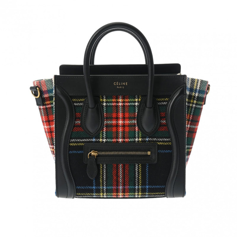 CELINE セリーヌ ラゲージ ナノショッパー チェック柄 2WAY マルチカラー/ブラック レディース ウール/カーフ ハンドバッグ Aランク 中古 銀蔵