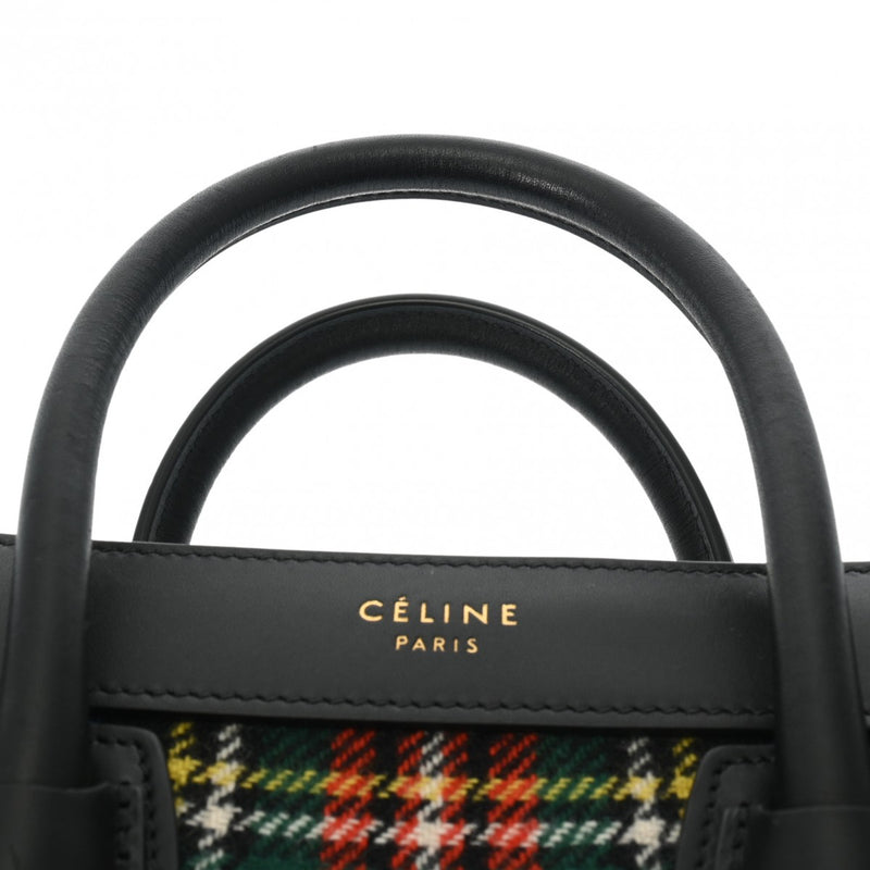 CELINE セリーヌ ラゲージ ナノショッパー チェック柄 2WAY マルチカラー/ブラック レディース ウール/カーフ ハンドバッグ Aランク 中古 銀蔵