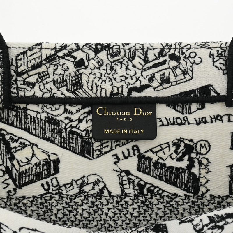 CHRISTIAN DIOR クリスチャンディオール ブックトート ミディアム エンブロイダリー ブラック/ホワイト レディース キャンバス ハンドバッグ 新同 中古 銀蔵