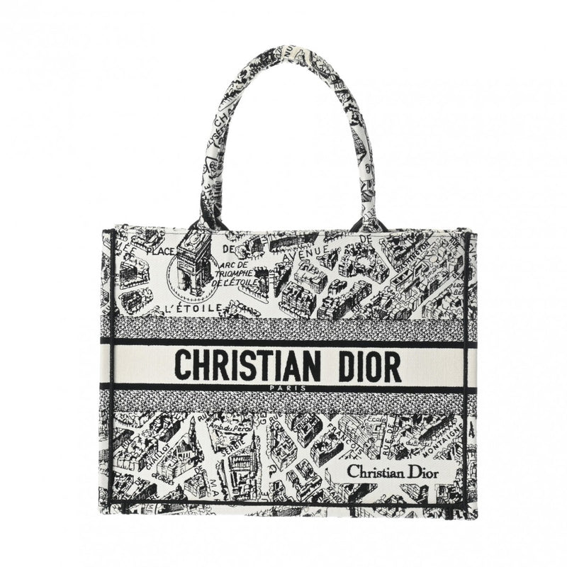 CHRISTIAN DIOR クリスチャンディオール ブックトート ミディアム エンブロイダリー ブラック/ホワイト レディース キャンバス ハンドバッグ 新同 中古 銀蔵