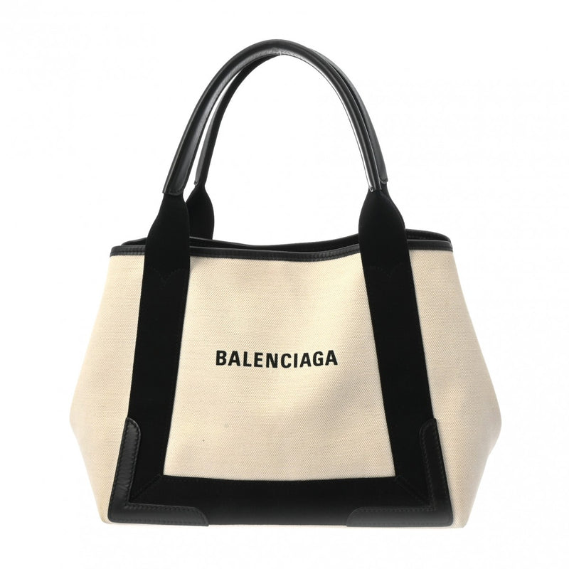 BALENCIAGA バレンシアガ ネイビーカバス S ホワイト/ブラック 339933 レディース キャンバス レザー ハンドバッグ Bランク 中古 銀蔵