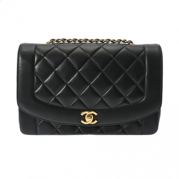 CHANEL シャネル マトラッセ ダイアナ 25cm チェーンショルダー  ブラック レディース ラムスキン ショルダーバッグ ABランク 中古 銀蔵