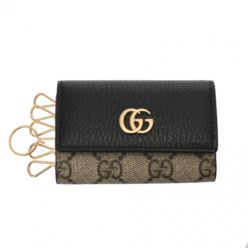 GUCCI グッチ GGマーモント 6連 グレージュ系/ブラック 456118 レディース GGスプリームキャンバス レザー キーケース 新同 中古 銀蔵