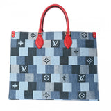 LOUIS VUITTON ルイヴィトン モノグラムデニム オンザゴーGM 2WAYトート ブルー/レッド ユニセックス デニム レザー ハンドバッグ Aランク 中古 銀蔵