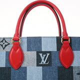 LOUIS VUITTON ルイヴィトン モノグラムデニム オンザゴーGM 2WAYトート ブルー/レッド ユニセックス デニム レザー ハンドバッグ Aランク 中古 銀蔵