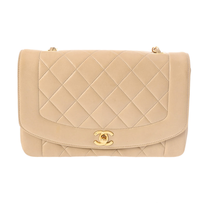 CHANEL シャネル マトラッセ ダイアナ 25cm チェーンショルダー  ベージュ A01165 レディース ラムスキン ショルダーバッグ Bランク 中古 銀蔵