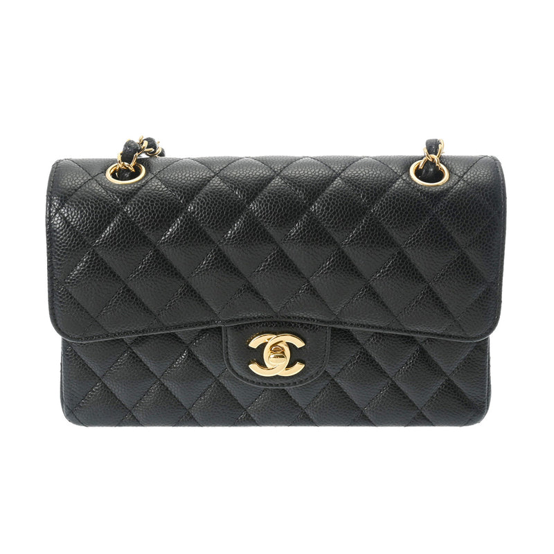 CHANEL シャネル マトラッセ チェーンショルダー 23cm Wフラップ ブラック A01113 レディース キャビアスキン ショルダーバッグ 新同 中古 銀蔵