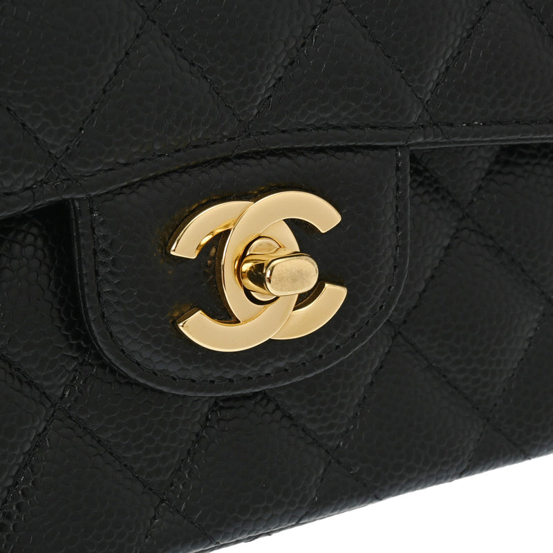 CHANEL シャネル マトラッセ チェーンショルダー 23cm Wフラップ ブラック A01113 レディース キャビアスキン ショルダーバッグ 新同 中古 銀蔵