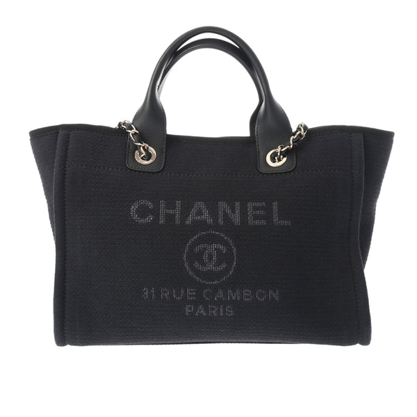 CHANEL シャネル ドーヴィル ショッピングトート ブラック/ネイビー AS3257 レディース キャンバス レザー ショルダーバッグ Aランク 中古 銀蔵