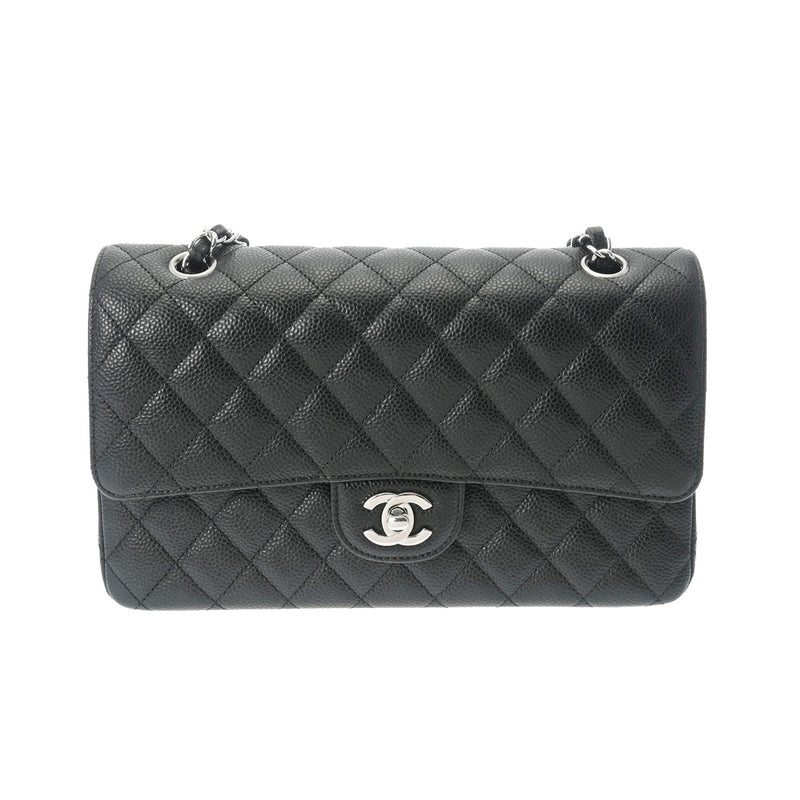 CHANEL シャネル マトラッセ チェーンショルダー Wフラップ 25cm ブラック A01112 レディース キャビアスキン ショルダーバッグ Aランク 中古 銀蔵