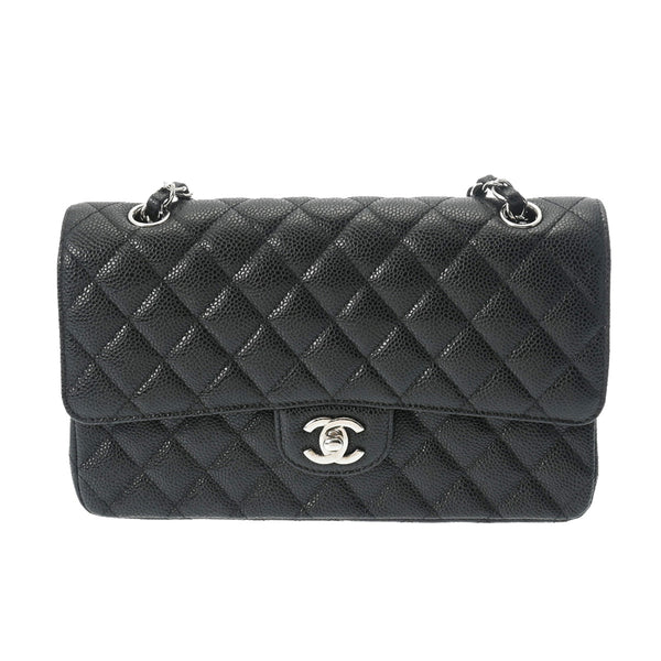 CHANEL シャネル マトラッセ チェーンショルダー Wフラップ 25cm ブラック A01112 レディース キャビアスキン ショルダーバッグ Aランク 中古 銀蔵