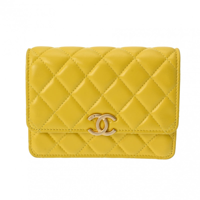 CHANEL シャネル マトラッセ クラシック チェーンウォレット イエロー AP2733 レディース ラムスキン ショルダーバッグ Aランク 中古 銀蔵