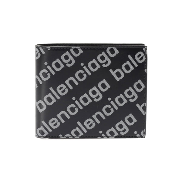 BALENCIAGA バレンシアガ ロゴグラム バイフォールド ウォレット ブラック/グレー 594549 レディース カーフ 二つ折り財布 新同 中古 銀蔵