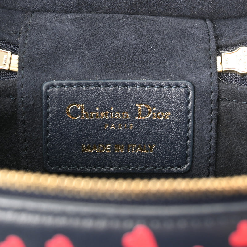 CHRISTIAN DIOR クリスチャンディオール レディディオール マイクロ バニティ ハート柄 ネイビー/レッド S09180SGA レディース レザー ハンドバッグ Aランク 中古 銀蔵