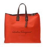 SALVATORE FERRAGAMO フェラガモ ラージ オレンジ/ブラウン ユニセックス キャンバス レザー トートバッグ Aランク 中古 銀蔵