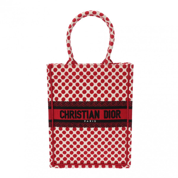 CHRISTIAN DIOR クリスチャンディオール バーティカルブックトート フラワー レッド/ホワイト レディース キャンバス ハンドバッグ Aランク 中古 銀蔵