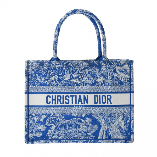 CHRISTIAN DIOR クリスチャンディオール ブックトート ミディアムサイズ ブルー/ホワイト レディース ジャガード ハンドバッグ Aランク 中古 銀蔵