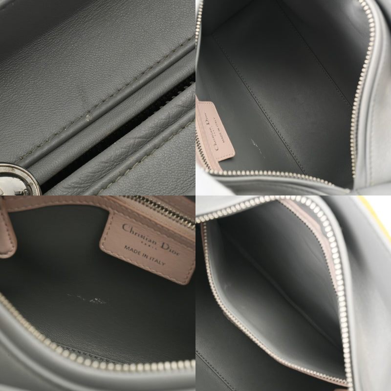 CHRISTIAN DIOR クリスチャンディオール LADY DIOR ミディアムバッグ 2WAY イエロー/グレー/ピンク レディース ラムスキン ハンドバッグ ABランク 中古 銀蔵