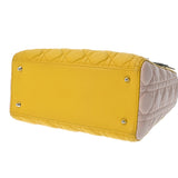 CHRISTIAN DIOR クリスチャンディオール LADY DIOR ミディアムバッグ 2WAY イエロー/グレー/ピンク レディース ラムスキン ハンドバッグ ABランク 中古 銀蔵