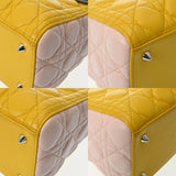 CHRISTIAN DIOR クリスチャンディオール LADY DIOR ミディアムバッグ 2WAY イエロー/グレー/ピンク レディース ラムスキン ハンドバッグ ABランク 中古 銀蔵