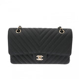 CHANEL シャネル Vステッチ チェーンショルダー 25cm ブラック A01112 レディース キャビアスキン ショルダーバッグ Aランク 中古 銀蔵