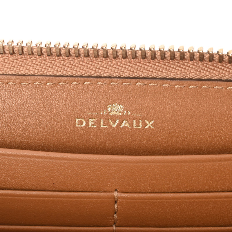 DELVAUX デルヴォー ラウンドファスナー財布 Dロゴ ベージュ レディース レザー 長財布 ABランク 中古 銀蔵