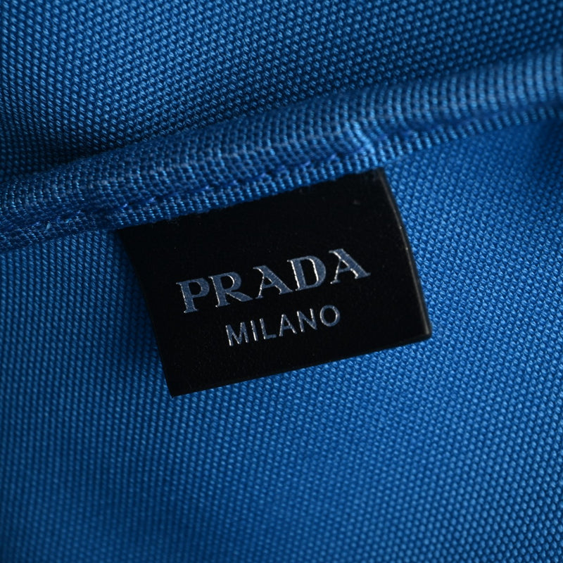 PRADA プラダ ロゴプリント ブラック/ブルー レディース キャンバス トートバッグ ABランク 中古 銀蔵