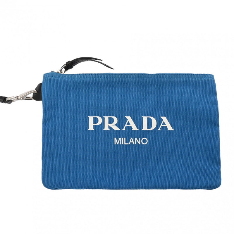 PRADA プラダ ロゴプリント ブラック/ブルー レディース キャンバス トートバッグ ABランク 中古 銀蔵