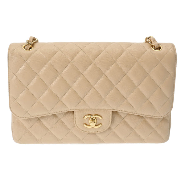 CHANEL シャネル マトラッセ チェーンショルダー Wフラップ 30cm ベージュ A58600 レディース キャビアスキン ショルダーバッグ Aランク 中古 銀蔵