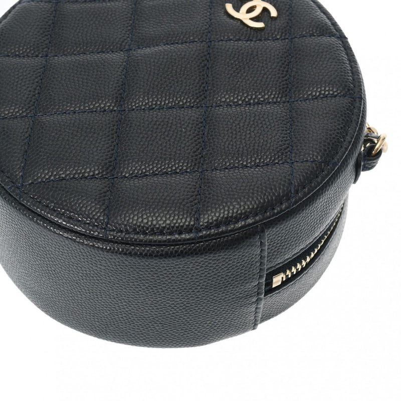 CHANEL シャネル マトラッセ ラウンドチェーンショルダー ネイビー レディース キャビアスキン ショルダーバッグ Aランク 中古 銀蔵