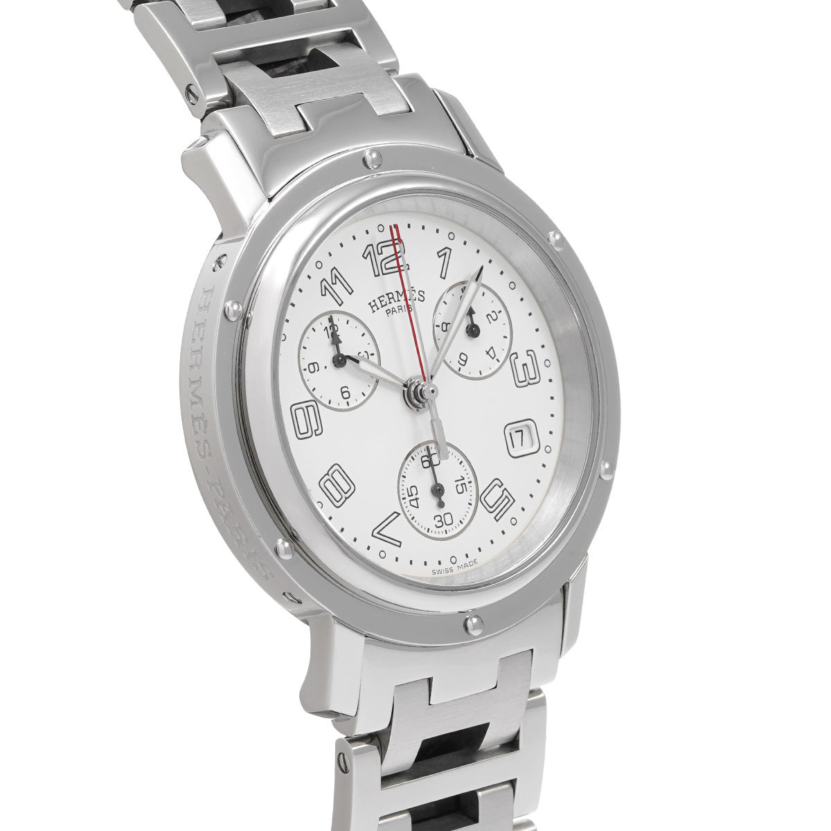 【HERMES】エルメス腕時計 ’クリッパークロノグラフ‘ ホワイト ☆極美品☆ エルメスクリッパー クロノ メンズ 腕時計 CL1.910 HERMES 中古