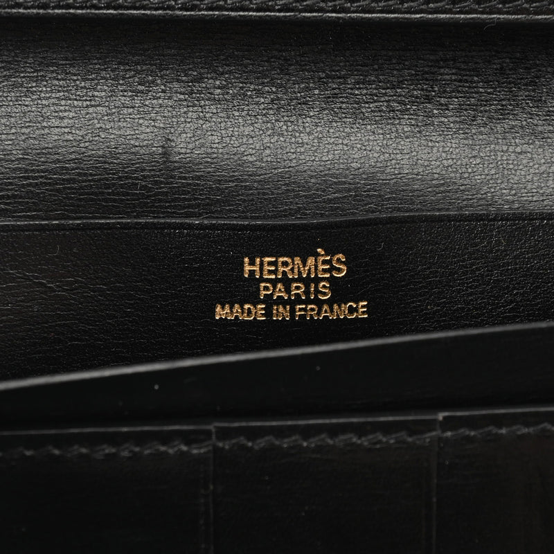 HERMES エルメス ベアン ブラック □I刻印(2005年頃) ユニセックス ボックスカーフ 三つ折り財布 Bランク 中古 銀蔵