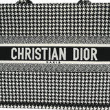 CHRISTIAN DIOR クリスチャンディオール ブックトート ミディアム ハウンドトゥース ブラック/ホワイト M1296ZRPI レディース キャンバス ハンドバッグ Aランク 中古 銀蔵