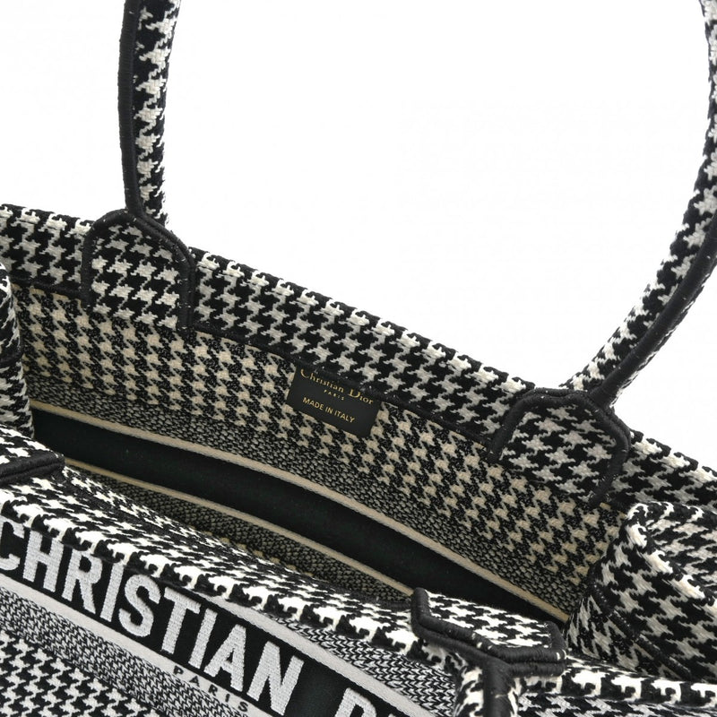 CHRISTIAN DIOR クリスチャンディオール ブックトート ミディアム ハウンドトゥース ブラック/ホワイト M1296ZRPI レディース キャンバス ハンドバッグ Aランク 中古 銀蔵