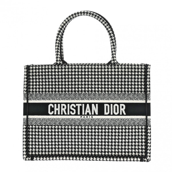 CHRISTIAN DIOR クリスチャンディオール ブックトート ミディアム ハウンドトゥース ブラック/ホワイト M1296ZRPI レディース キャンバス ハンドバッグ Aランク 中古 銀蔵