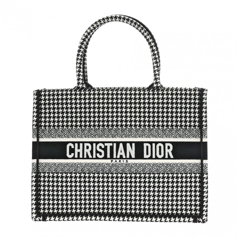 CHRISTIAN DIOR クリスチャンディオール ブックトート ミディアム ハウンドトゥース ブラック/ホワイト M1296ZRPI レディース キャンバス ハンドバッグ Aランク 中古 銀蔵