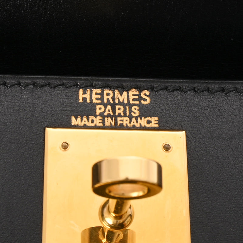 HERMES エルメス ケリー 28 外縫い 2WAY ブラック □D刻印(2000年頃) レディース ボックスカーフ ハンドバッグ ABランク 中古 銀蔵