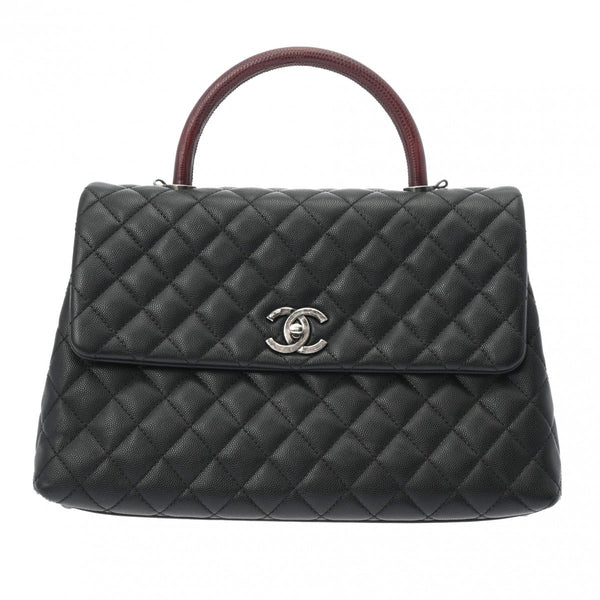 CHANEL シャネル マキシトップハンドルフラップバッグ 33cm ブラック A92992 レディース キャビアスキン リザード 2WAYバッグ ABランク 中古 銀蔵