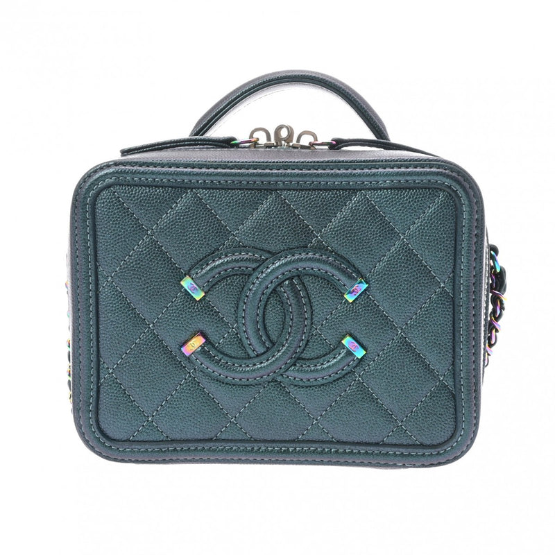 CHANEL シャネル CCフィリグリー バニティバッグ 16cm メタリックブルー レインボー金具 A93342 レディース キャビアスキン 2WAYバッグ Aランク 中古 銀蔵