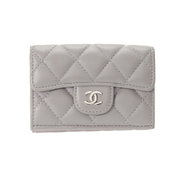 CHANEL シャネル タイムレスクラシック スモールウォレット グレー AP0230 レディース ラムスキン 三つ折り財布 Aランク 中古 銀蔵