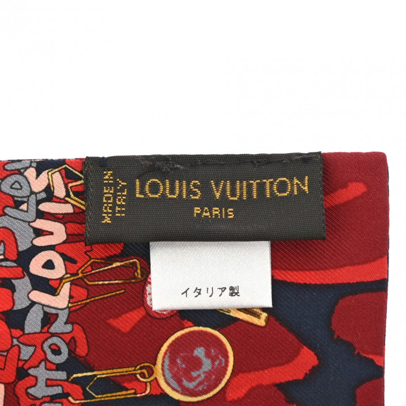 LOUIS VUITTON ルイヴィトン バンドー レオパード レッド/ネイビー レディース シルク100% スカーフ Aランク 中古 銀蔵