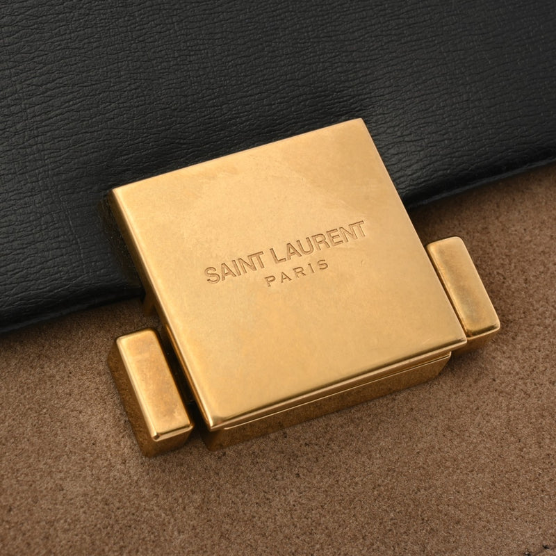 YVES SAINT LAURENT イヴサンローラン ブラック/グレージュ系 レディース ベロア/レザー ショルダーバッグ ABランク 中古 銀蔵