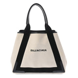 BALENCIAGA バレンシアガ ネイビーカバス M ホワイト/ブラック 581292 レディース キャンバス レザー ハンドバッグ ABランク 中古 銀蔵